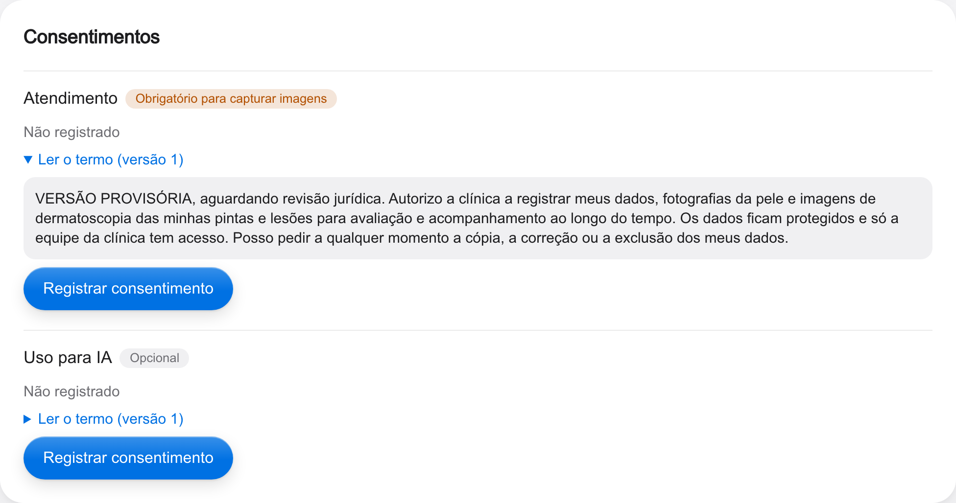 Cartão Consentimentos