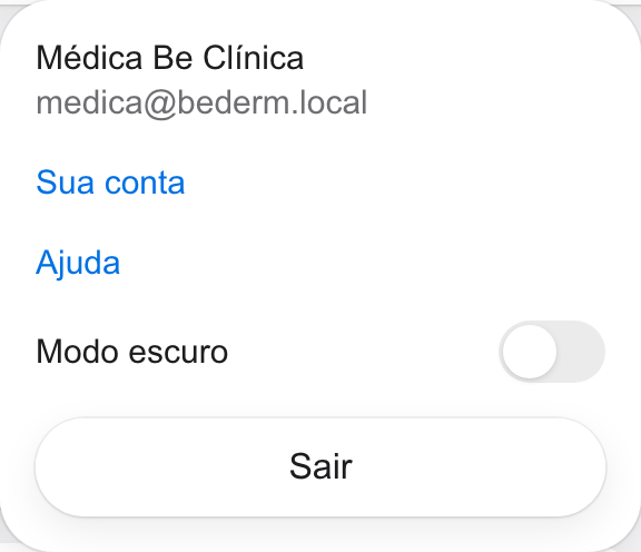 Menu da conta